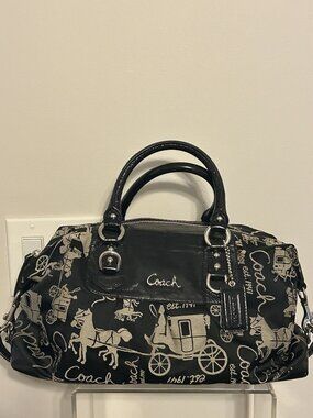 COACH Ashley Carriage Horse Anniversary Black Lthr Trim Handbag Satchel F15653